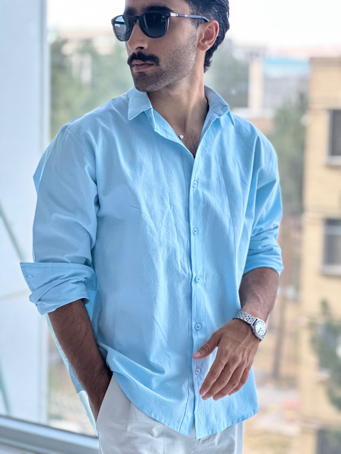 پیراهن مردانه لنین رنگ آبی آسمانی